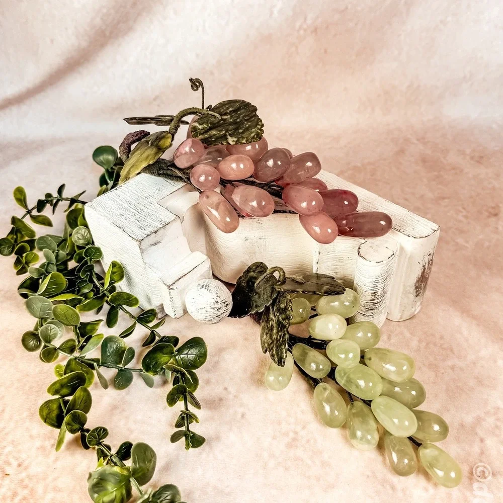 Accents | Hand Carved Rose Quartz And Jade Grape Cluster Set | Poshmark